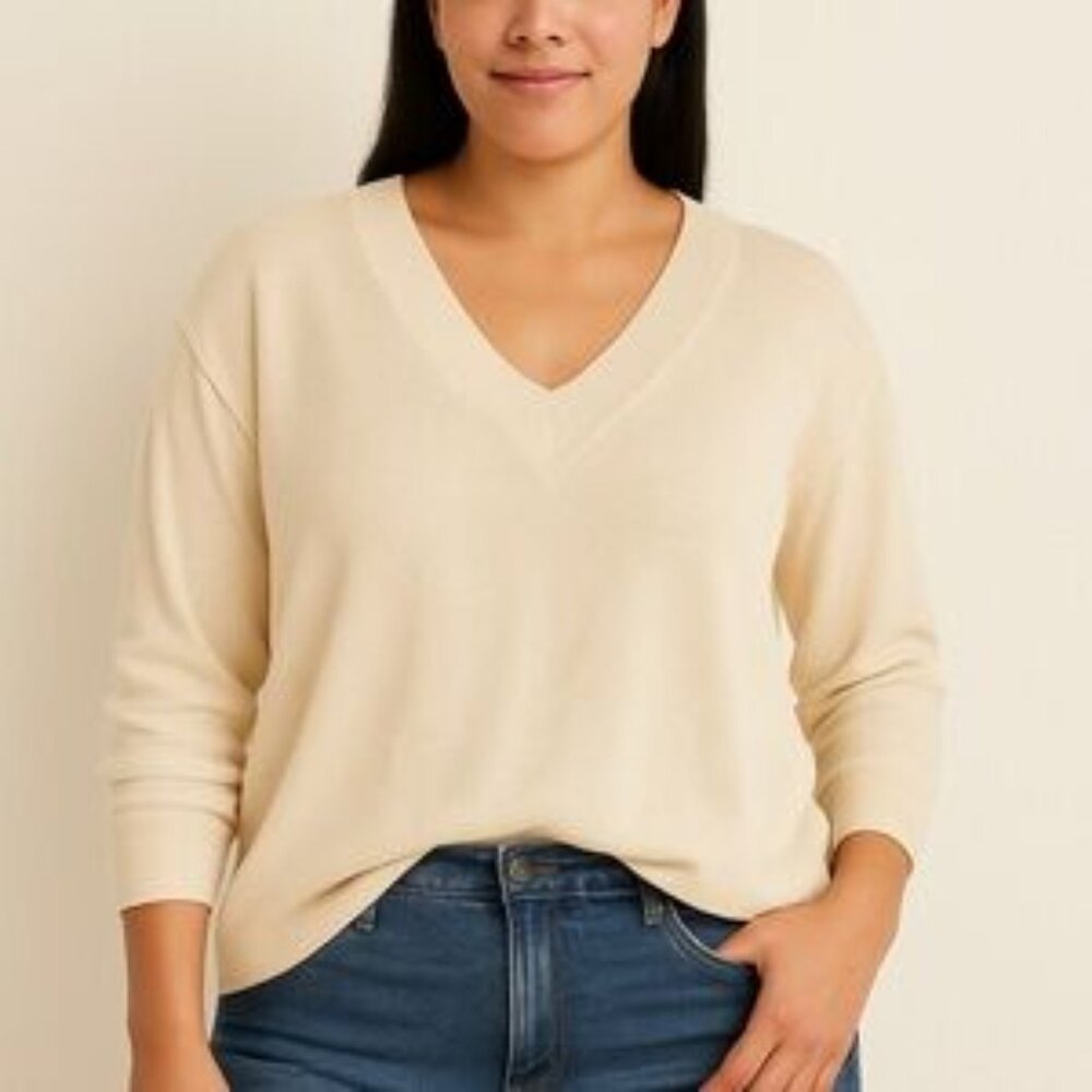 A New Day Cream V-Neck Layering Sweater NWT Size XXL